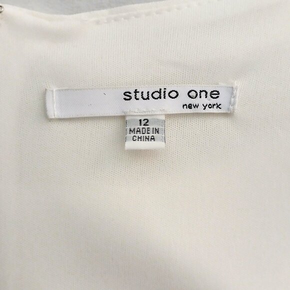 Studio One New York Women’s Coral Cream Colour Block Classy Sheath Dress Size 12 - Picture 9 of 13